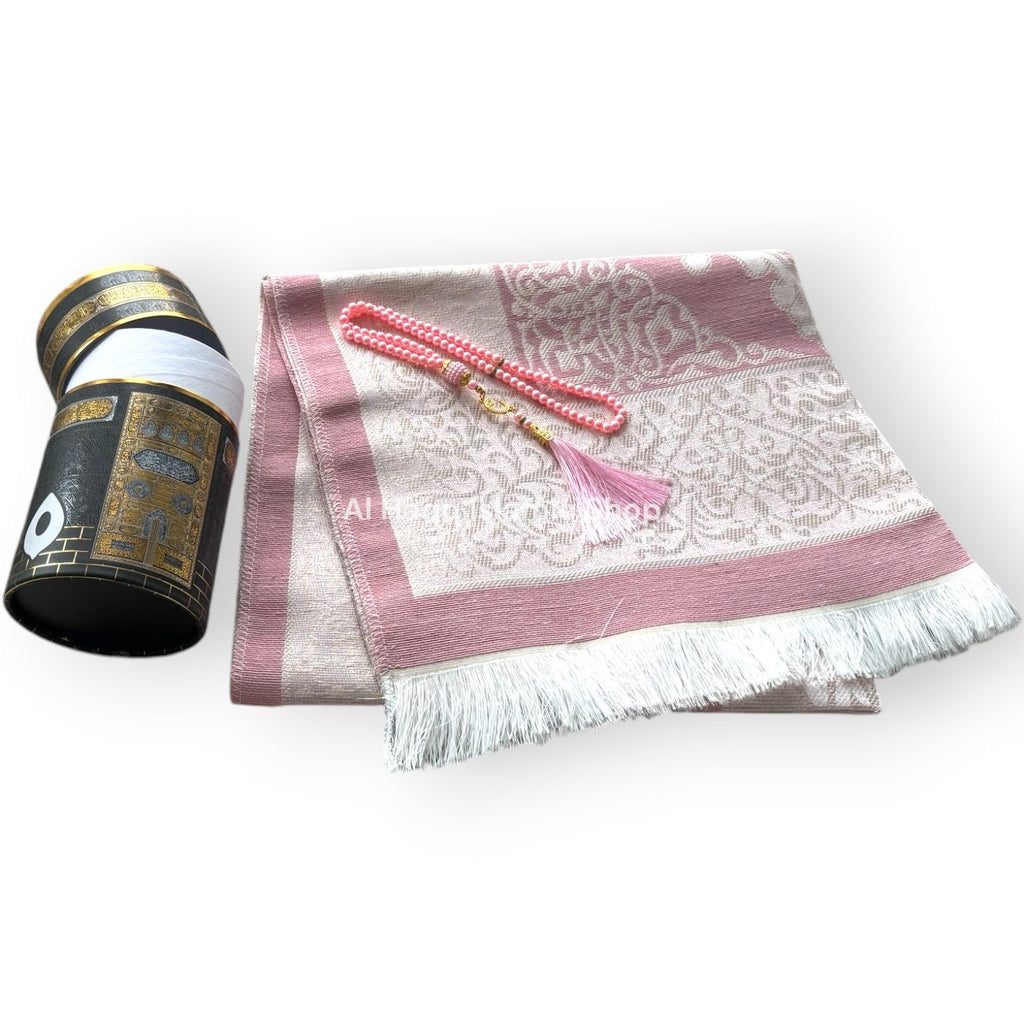 Pink Travel Prayer Mat Tasbeeh Beads Muslim Gift Set Portable Islamic Kaaba Case