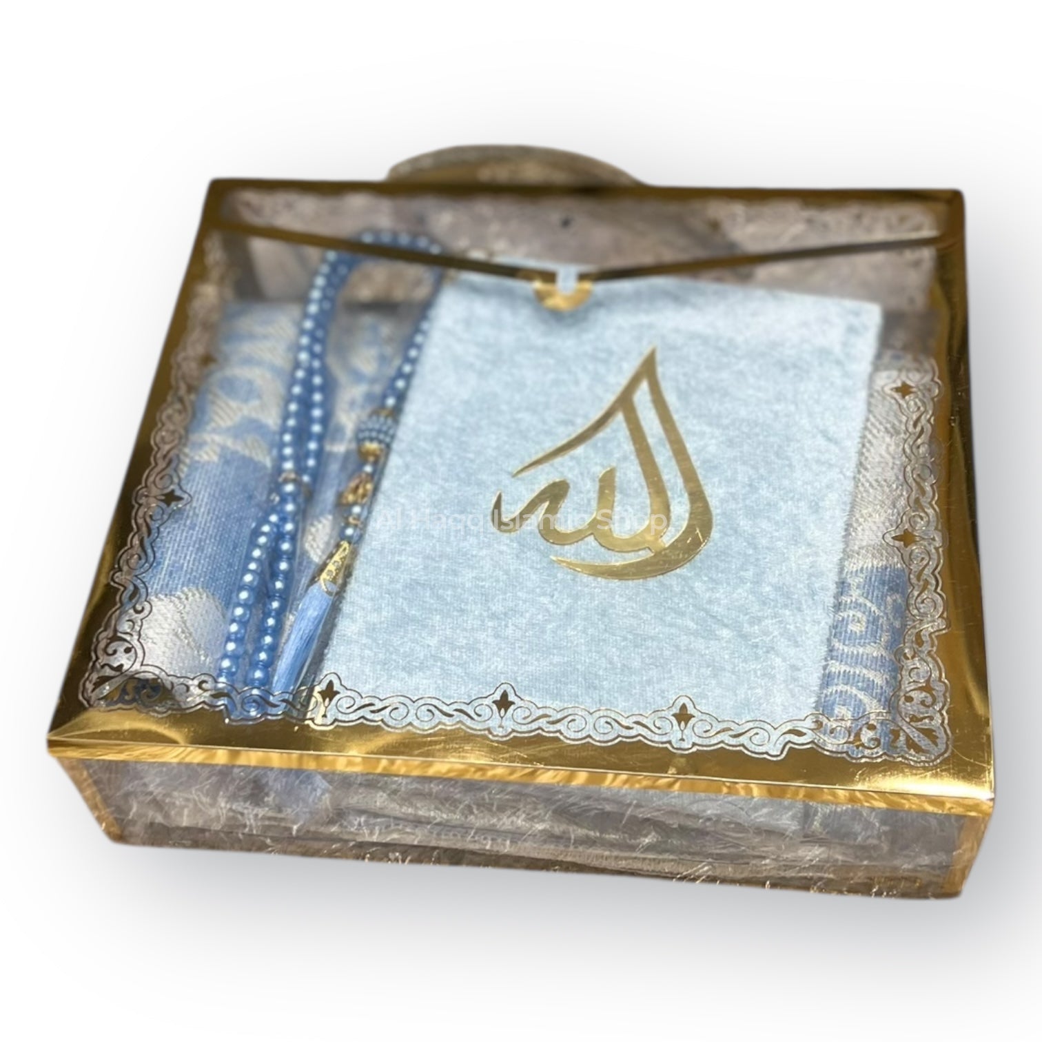 Muslim Prayer Mat Surah Book & Pearl Tasbeeh Gift Set Islamic Ramadan Gift Box Premium Packaging