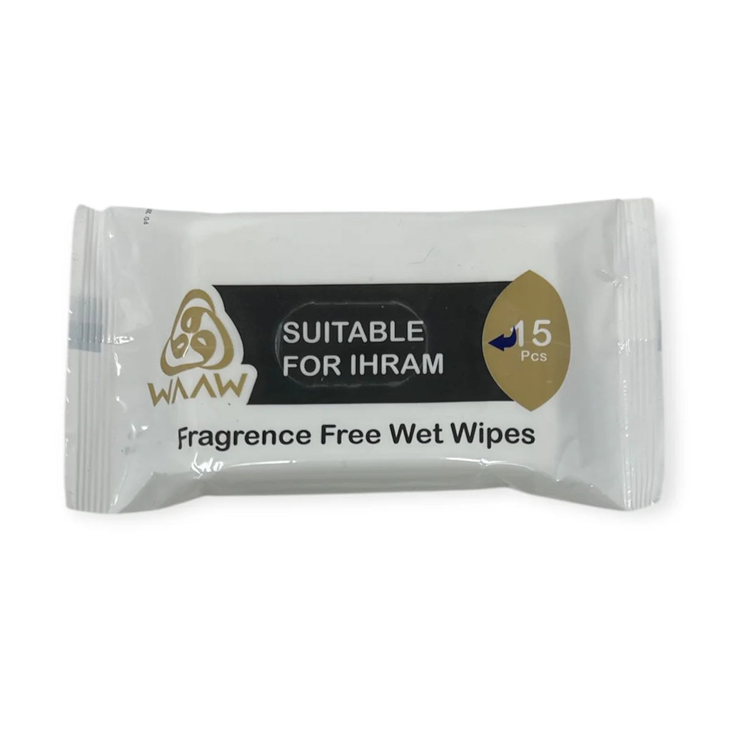 Fragrance Free Ihram Wipes Pocket Pack 15 Cleansing Travel Wipes Hajj Umrah