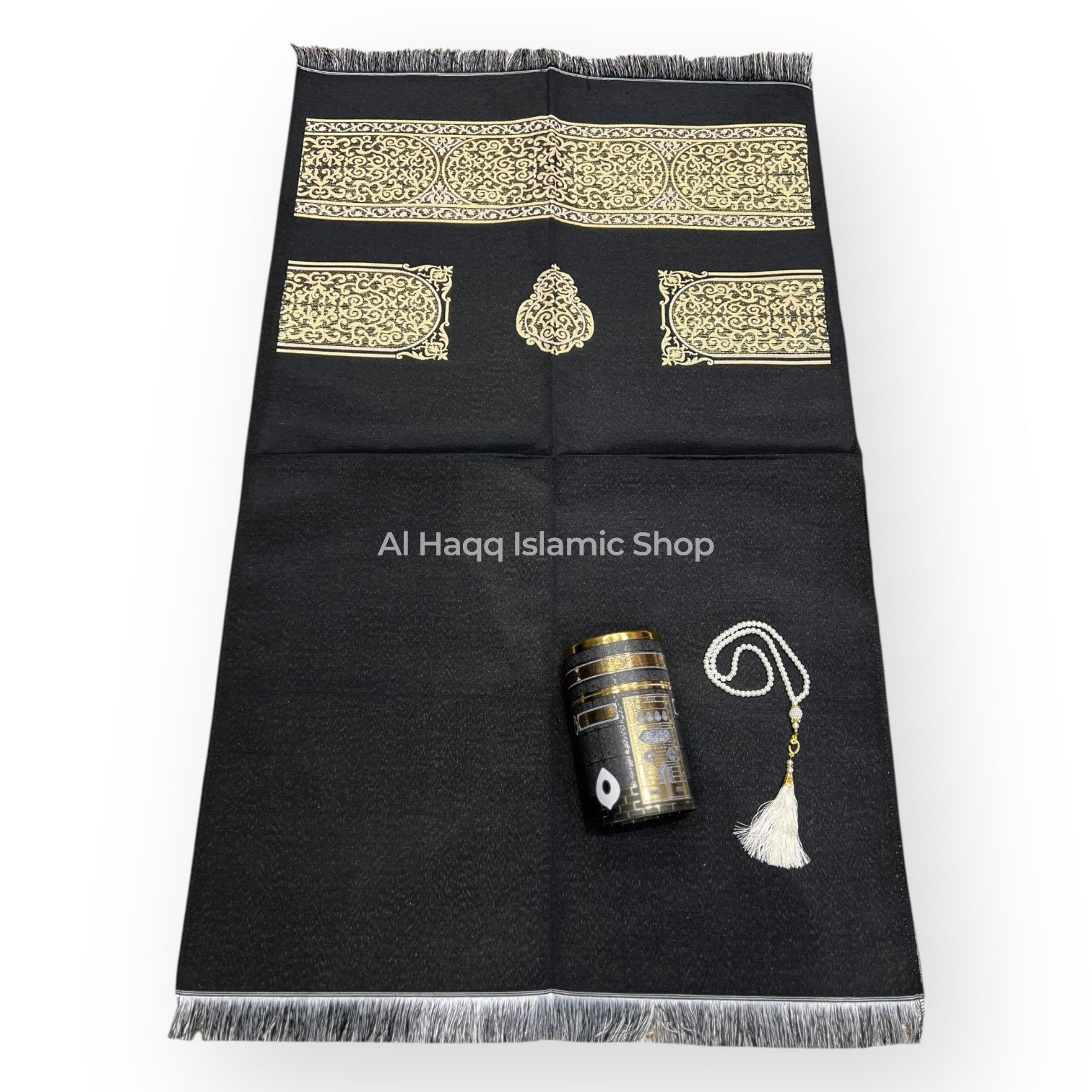 Muslim Travel Prayer Mat & Tasbeeh Gift Set Islamic Salah Mat Kaaba Round Carry Case