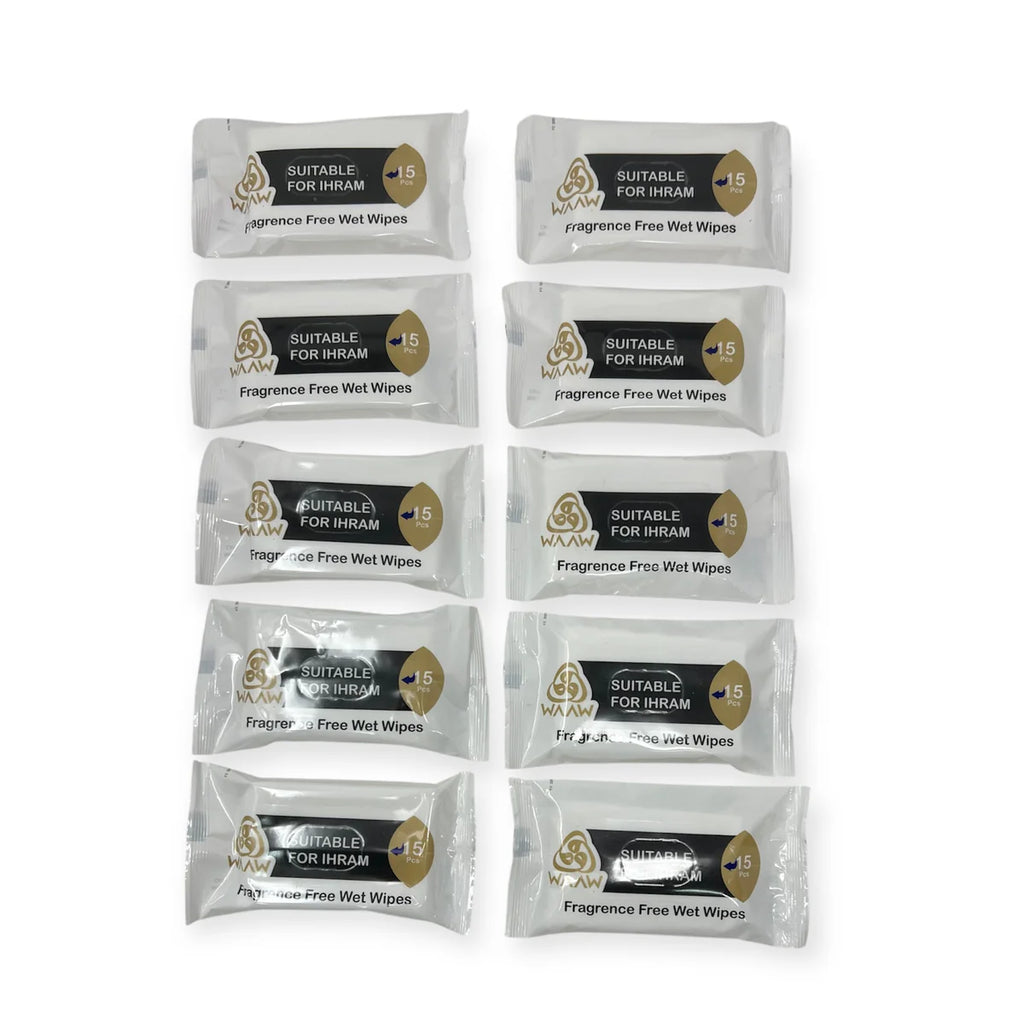 Fragrance Free Ihram Wipes Pocket Pack 15 Cleansing Travel Wipes Hajj Umrah