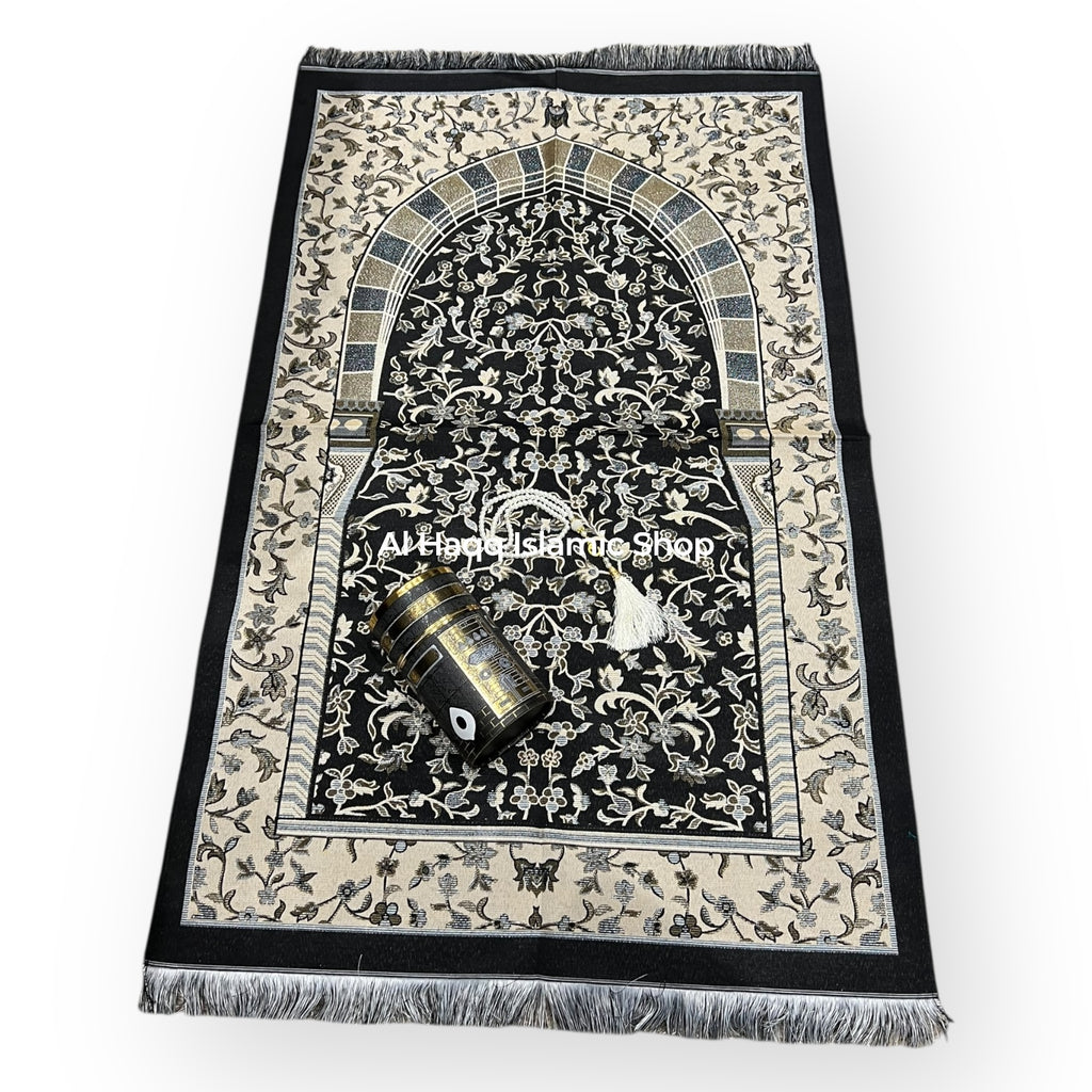 Muslim Travel Prayer Mat & Tasbeeh Gift Set Islamic Salah Mat Kaaba Round Carry Case