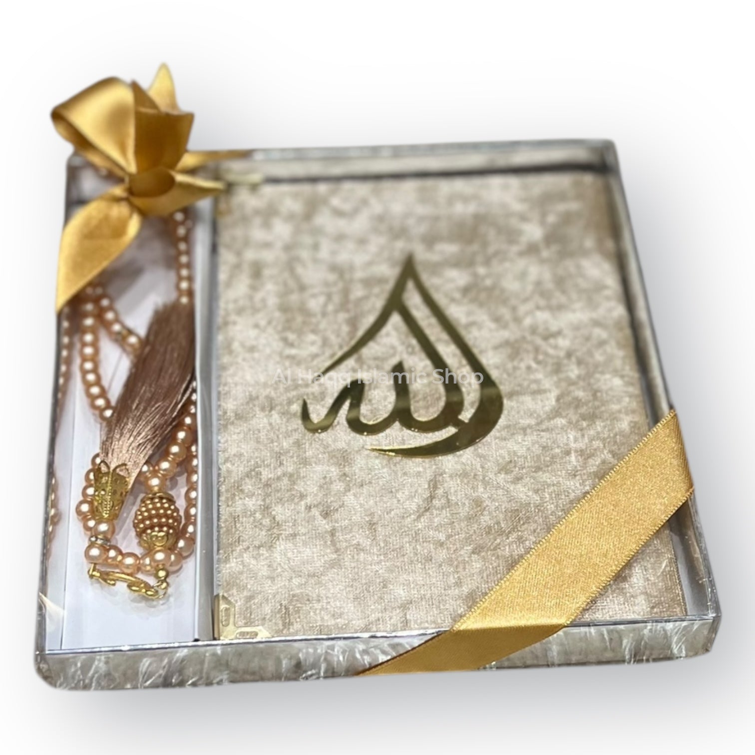 Islamic Surah Book & Pearl Tasbeeh Gift Set Muslim Prayer Beads Ramadan Gift Box
