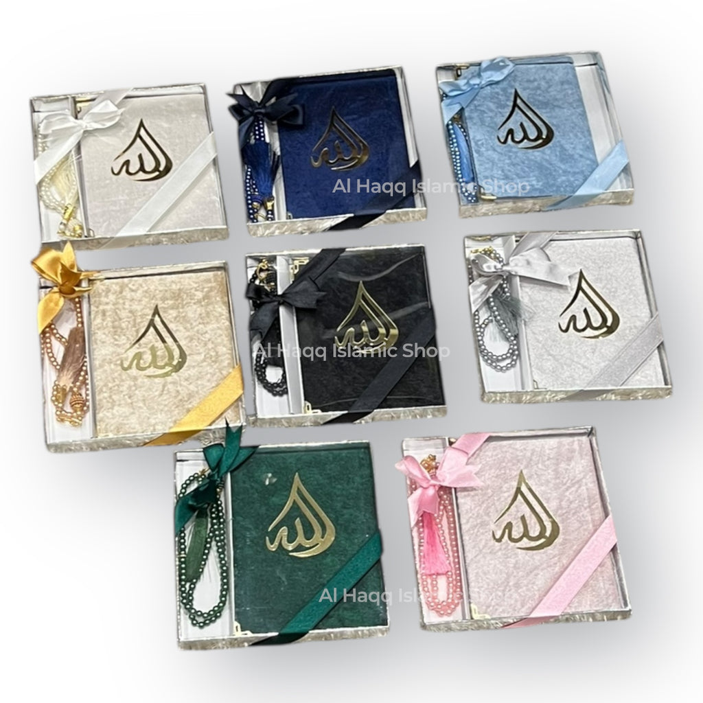 Islamic Surah Book & Pearl Tasbeeh Gift Set Muslim Prayer Beads Ramadan Gift Box