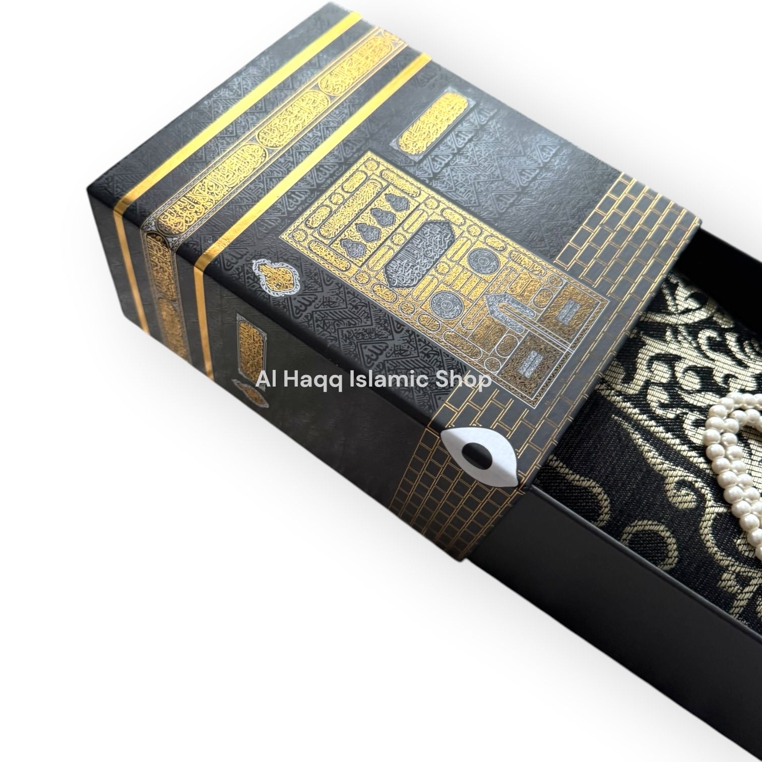 Black Travel Prayer Mat Tasbeeh Beads Muslim Gift Set Portable Islamic Kaaba Box