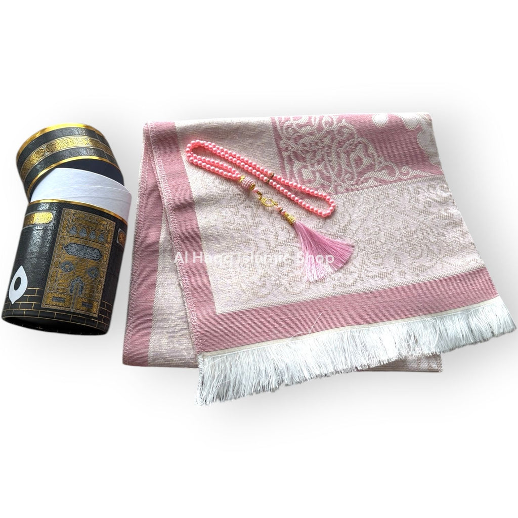 Pink Travel Prayer Mat Tasbeeh Beads Muslim Gift Set Portable Islamic Kaaba Case