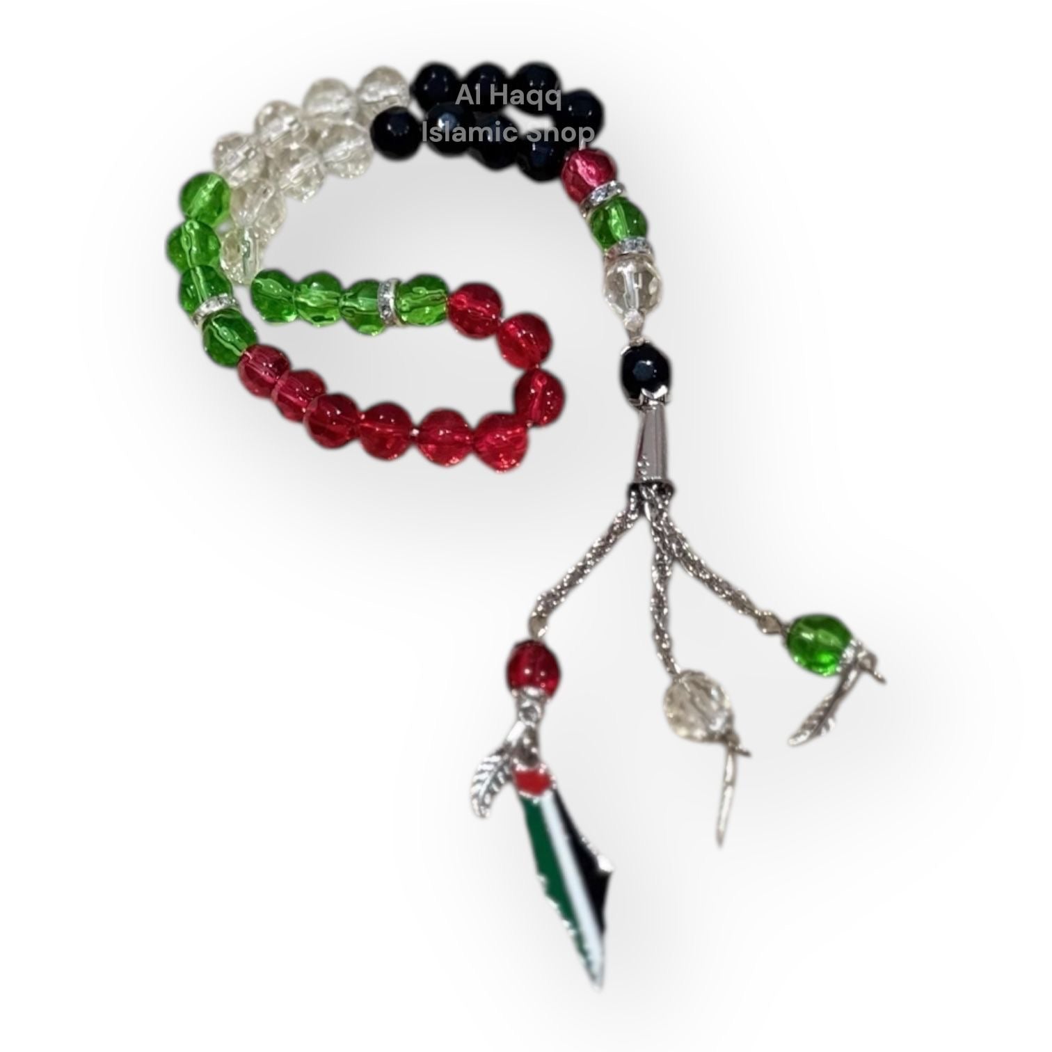 Crystal 33 Bead Tasbeeh Islamic Prayer Beads Misbaha Dhikr Palestine Flag Colour Design