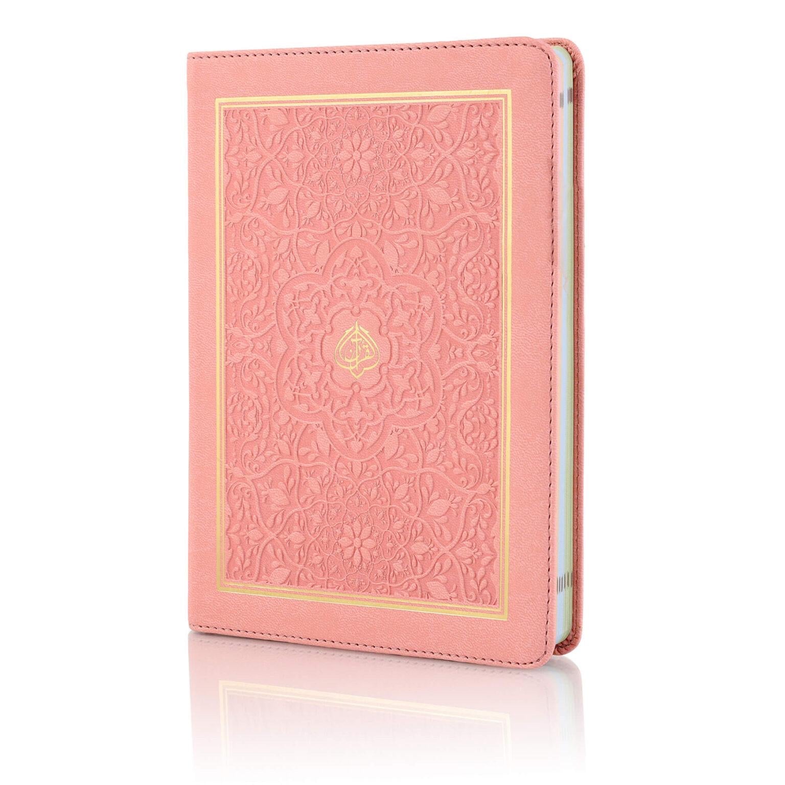 Pink Holy Quran Colour Coded Tajweed Rules 15 Line Medium Size Flexi Leather Islamic Book