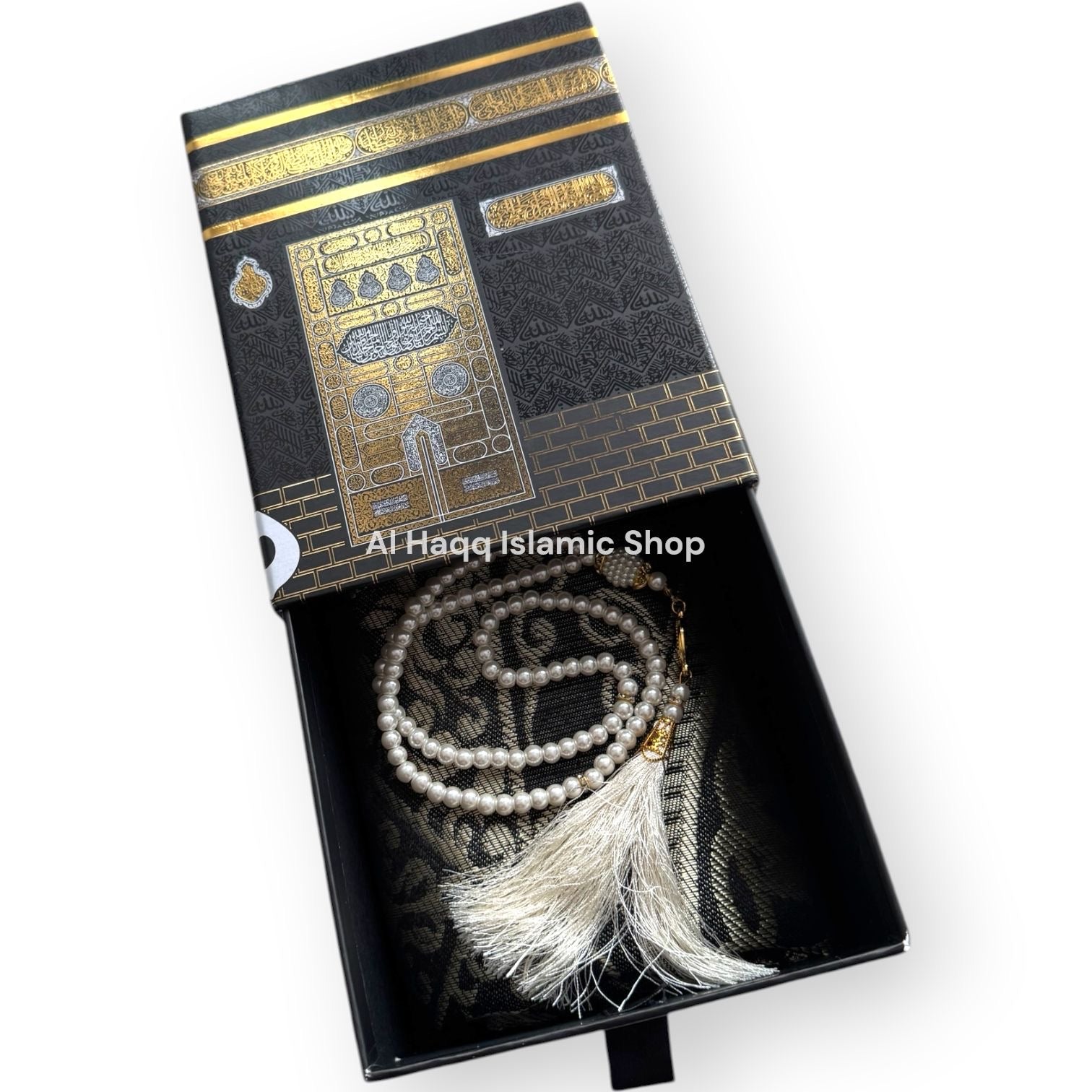 Black Travel Prayer Mat Tasbeeh Beads Muslim Gift Set Portable Islamic Kaaba Box