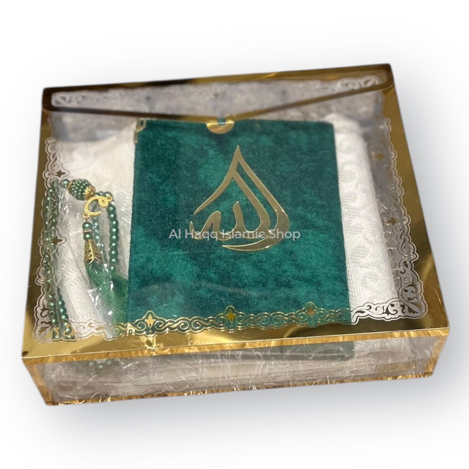 Muslim Prayer Mat Surah Book & Pearl Tasbeeh Gift Set Islamic Ramadan Gift Box Premium Packaging