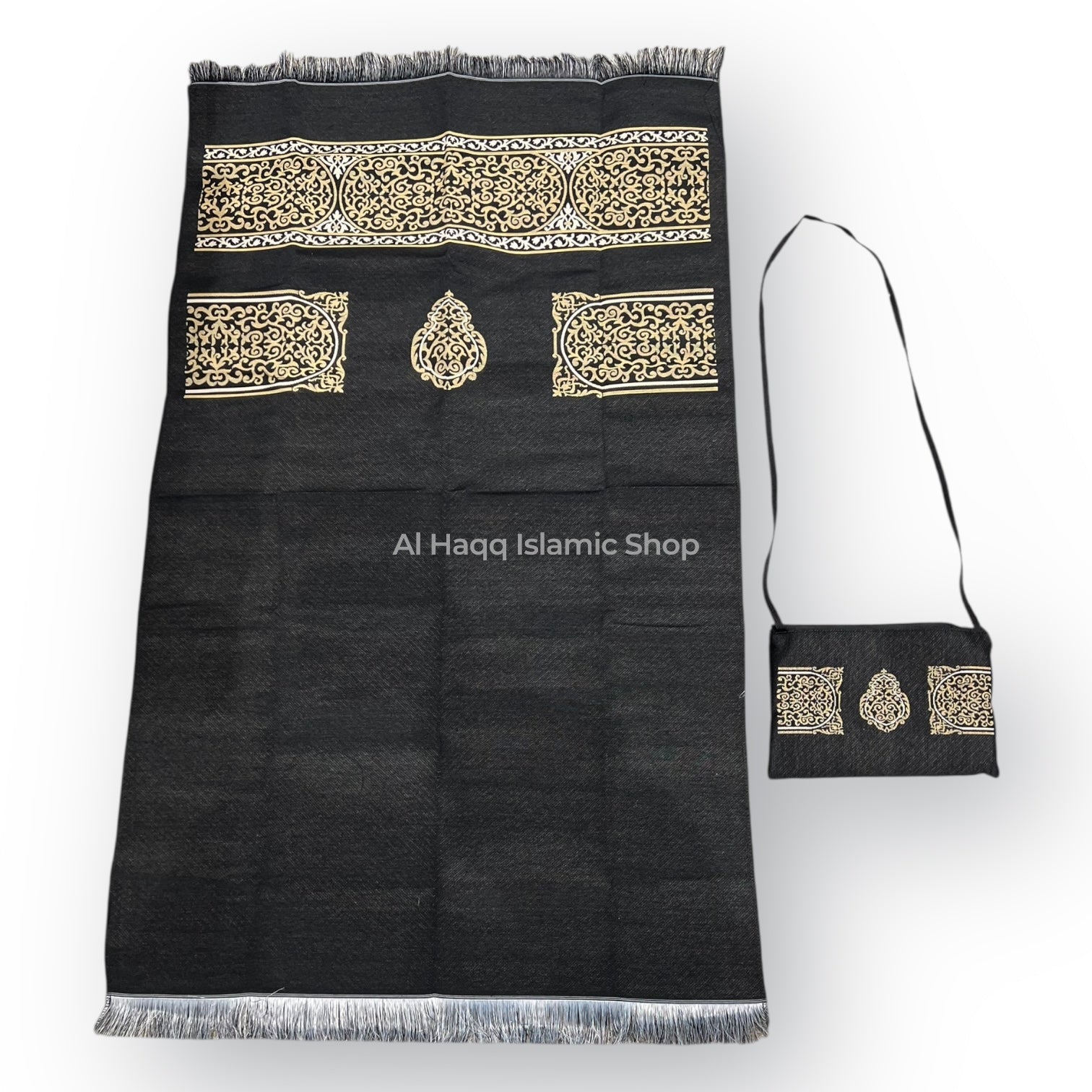 Muslim Travel Prayer Mat 70x110cm Kaaba Door Design Islamic Salah Mat Carry Bag