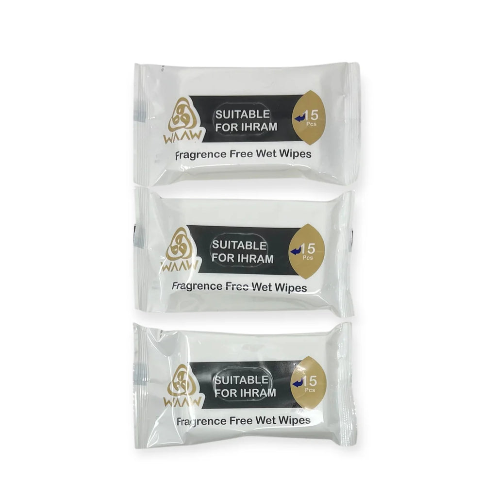 Fragrance Free Ihram Wipes Pocket Pack 15 Cleansing Travel Wipes Hajj Umrah
