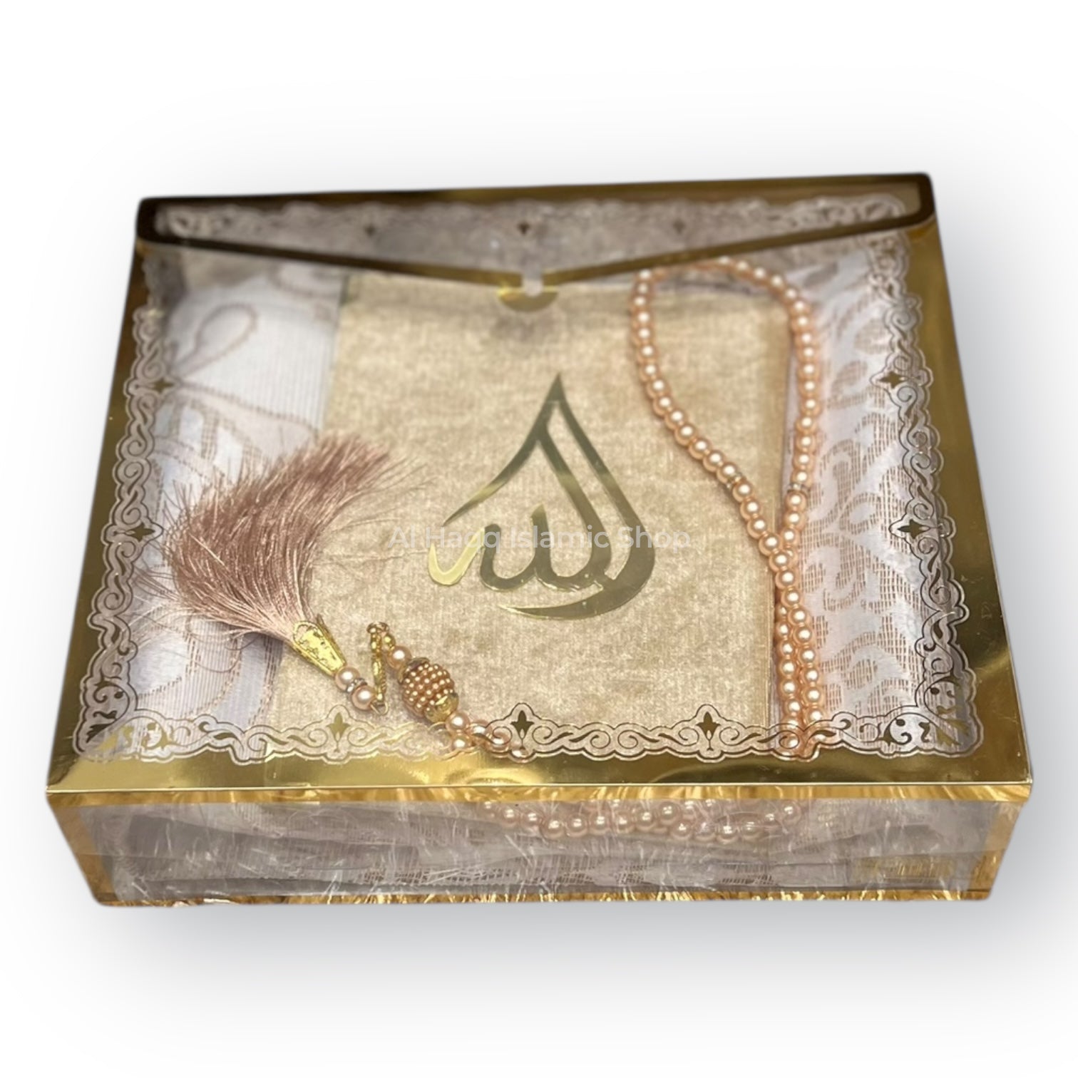 Muslim Prayer Mat Surah Book & Pearl Tasbeeh Gift Set Islamic Ramadan Gift Box Premium Packaging