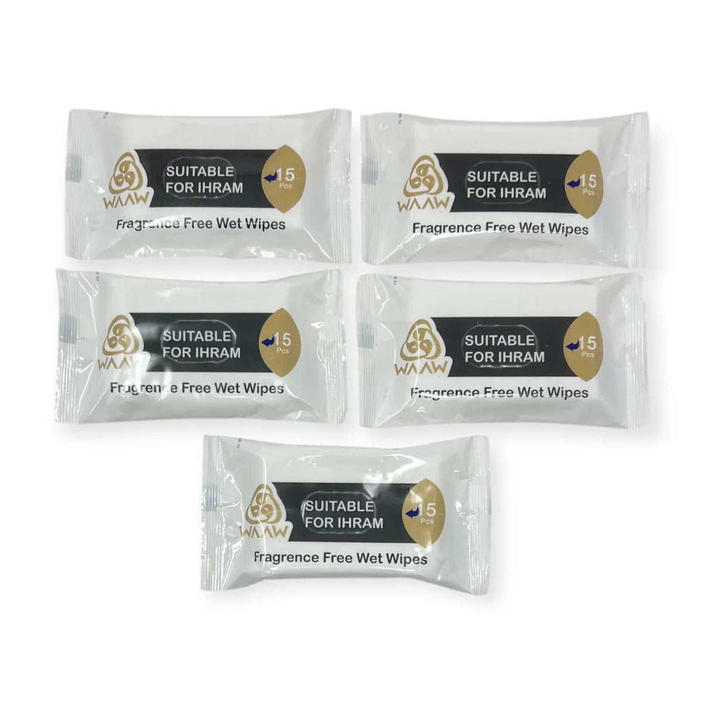 Fragrance Free Ihram Wipes Pocket Pack 15 Cleansing Travel Wipes Hajj Umrah